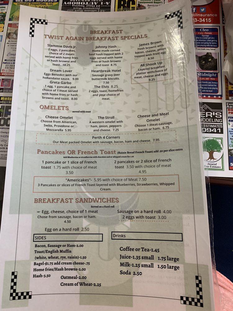 Menu at Let's Twist Again Diner restaurant, USA