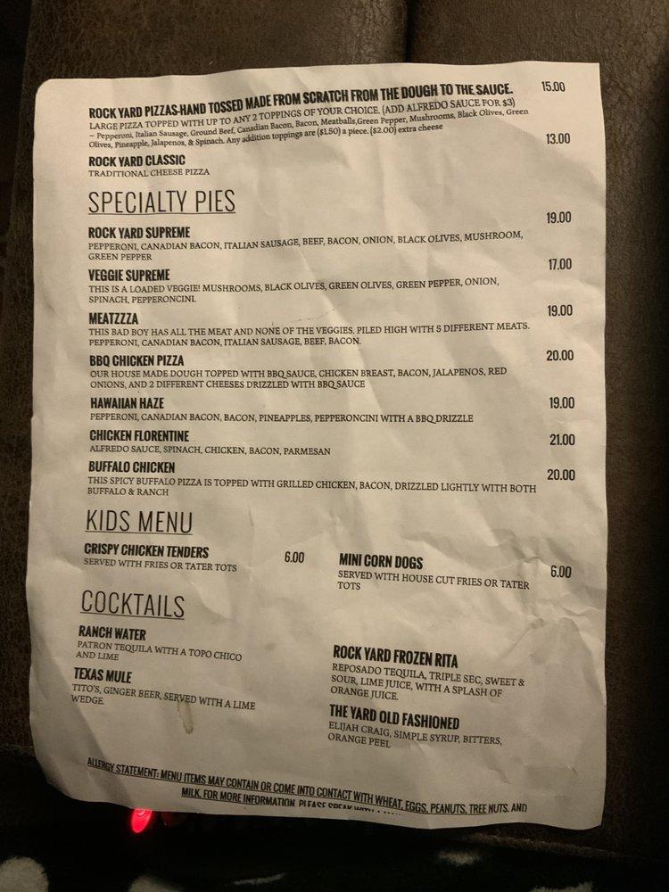 Menu At The Rock Yard Pub Bar Trenton