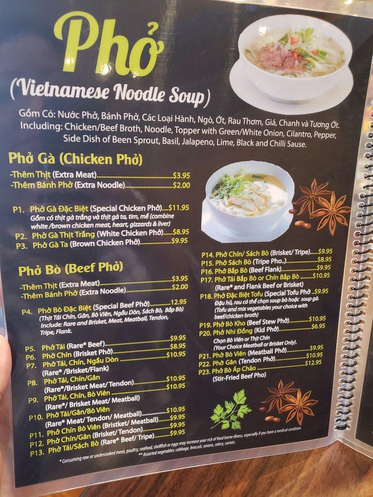 Menu at Pho Hanoi restaurant, Seattle