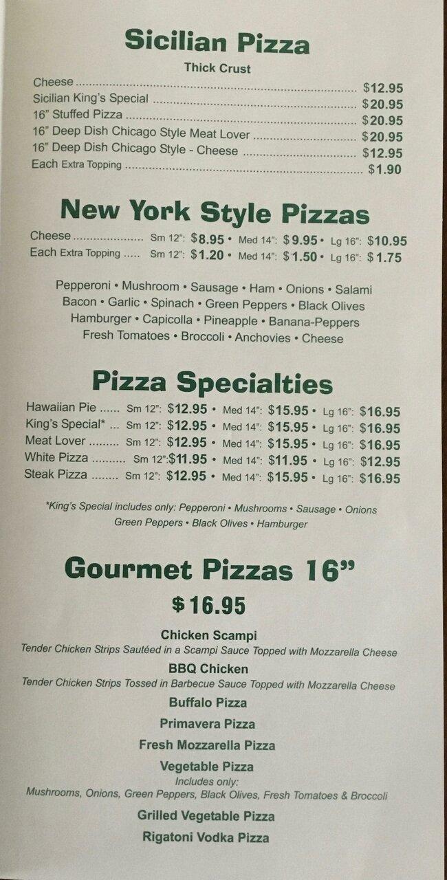 Menu at King's New York Restaurant & Pizza, Clarksburg