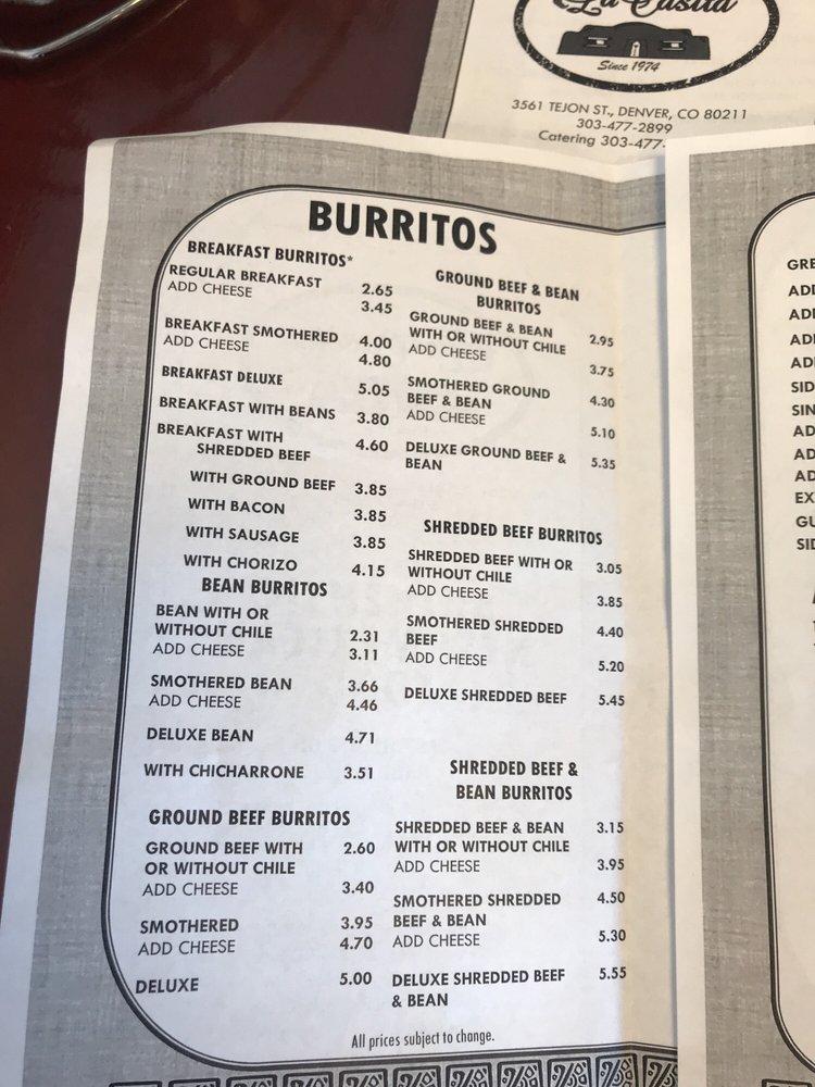Menu at Tamales By La Casita restaurant, Denver, Tejon St