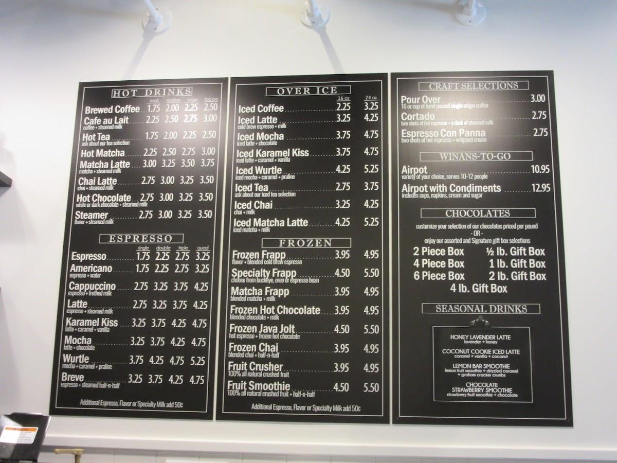 Menu at Winans Coffee & Chocolate,