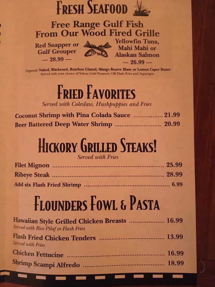 Menu at flounder s chowder house pub bar pensacola beach
