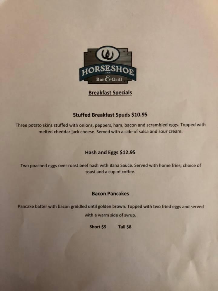 Menu at Horseshoe Inn Bar & Grill, Saratoga Springs