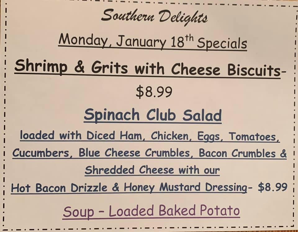 Menu at Southern Delights restaurant, State Rd S35427