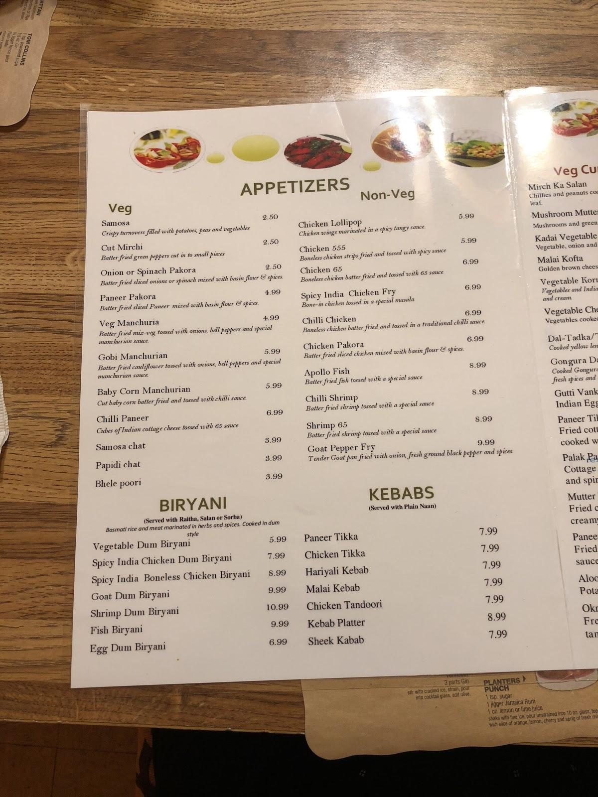 Carta del restaurante Spicy India, Abilene, 243 W Stamford St