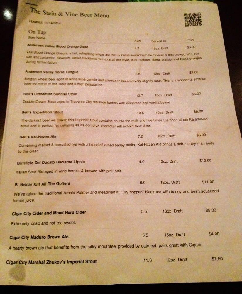 Menu at The Stein & Vine pub & bar, Brandon
