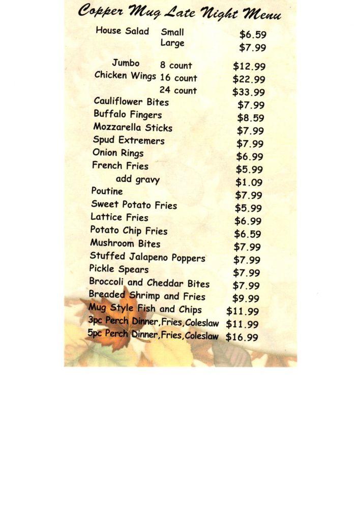 Menu at The Copper Mug pub & bar, Tillsonburg