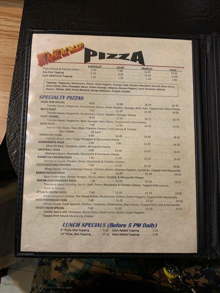 Menu at Bill's Pizza Pub, Greensboro, Randleman Rd