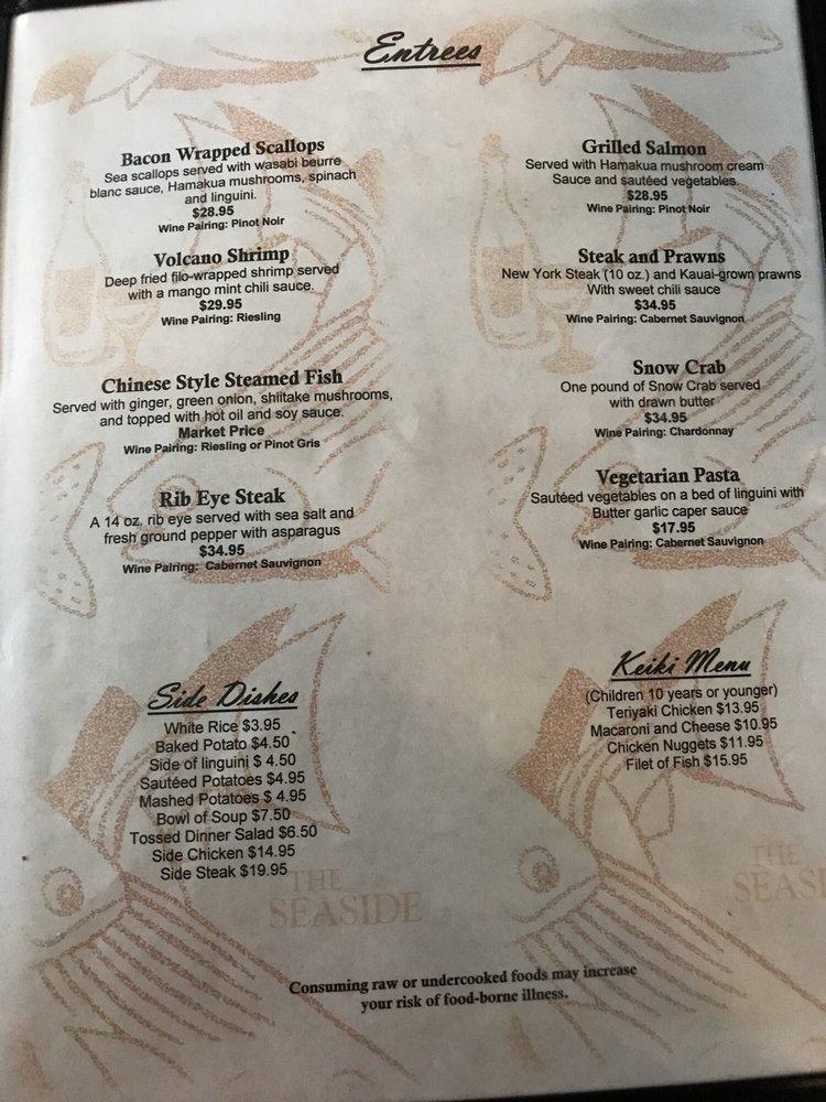 Menu at The Seaside Restaurant and Aqua Farm, Hilo