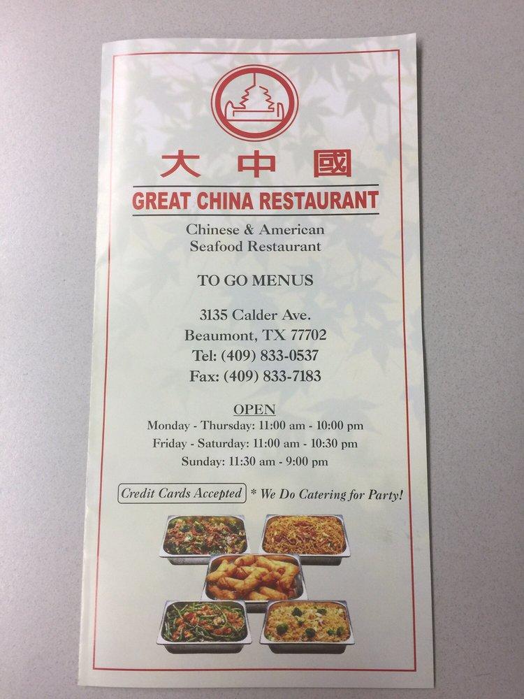 Menu at Great China Restaurant Beaumont