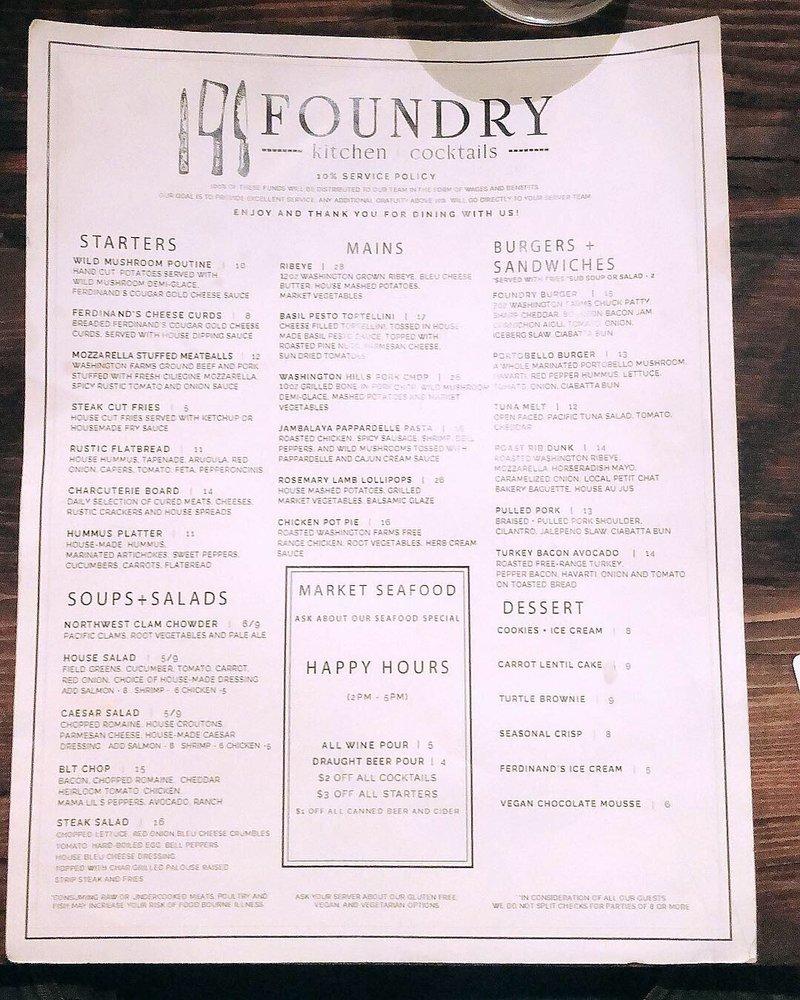 Menu at Foundry Kitchen & Cocktails pub & bar, Pullman