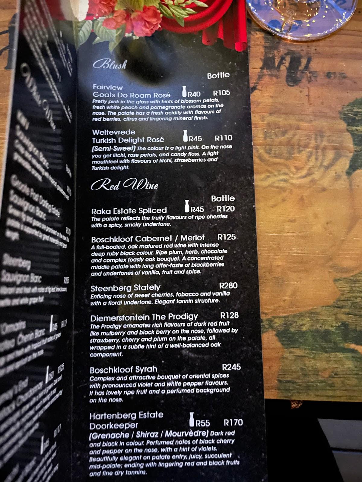 Menu at Rosie’s Steak Bar, Sedgefield