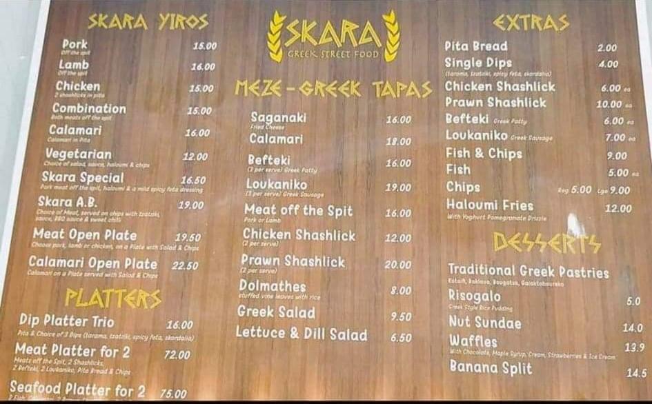 R207 SKARA Greek Street Food Menu 