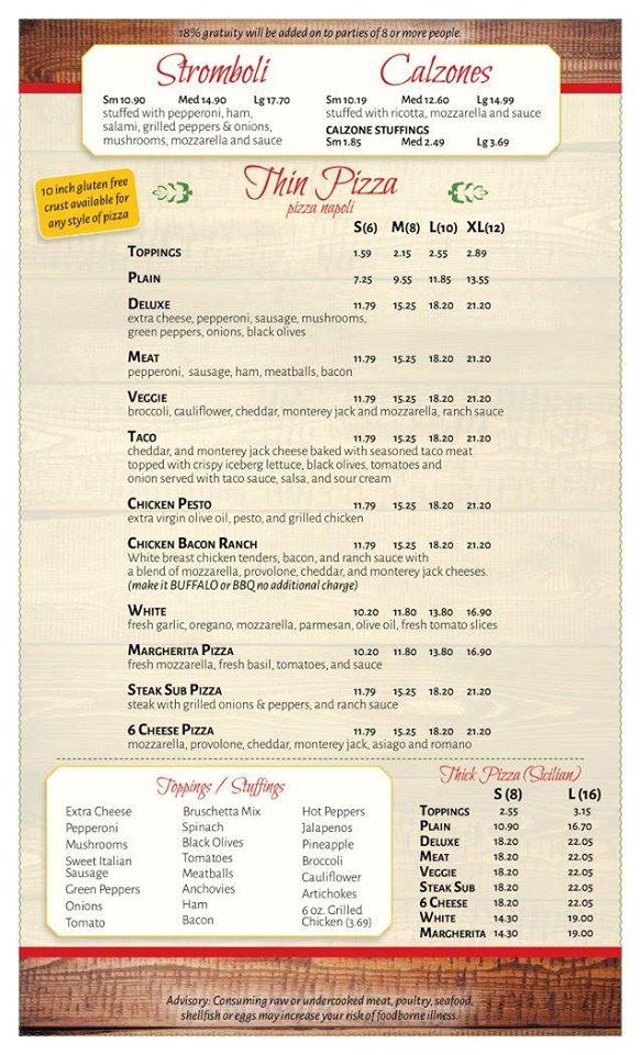 Menu At Valenza Restaurant Meadville Perry Hwy