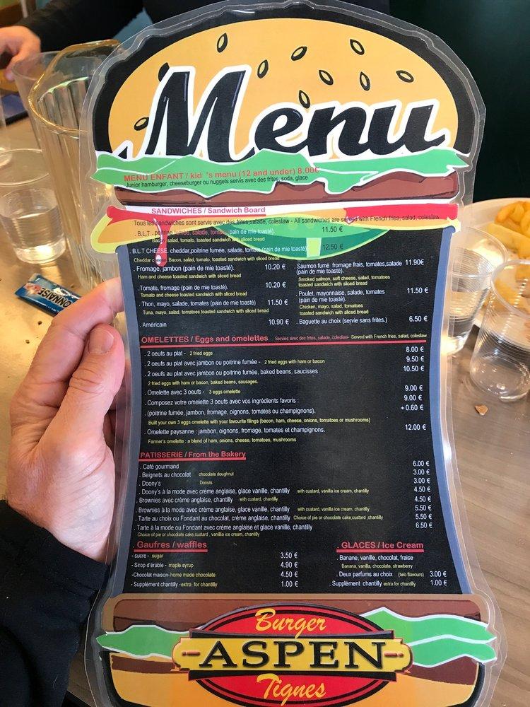 Menu at Aspen Tignes, Tignes, 10 avenue de la Grande Motte