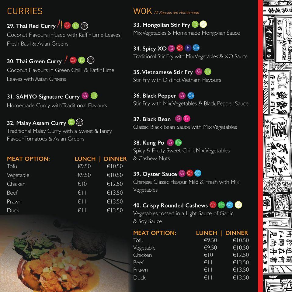 Menu at Samyo Asian Food restaurant, Galway