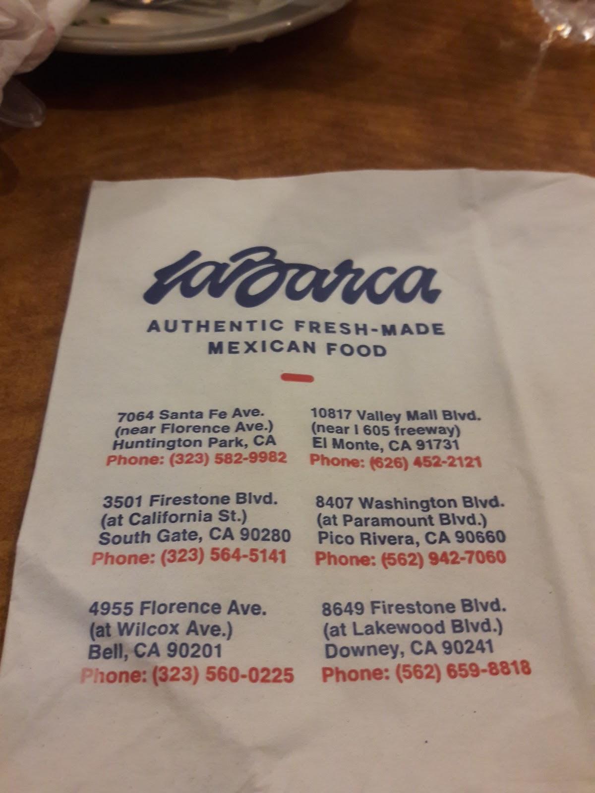 Menu at La Barca Restaurantes, Bell