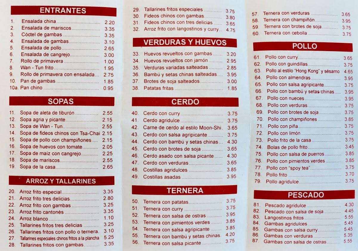 Carta de Restaurante Pekin House, Vilaseca
