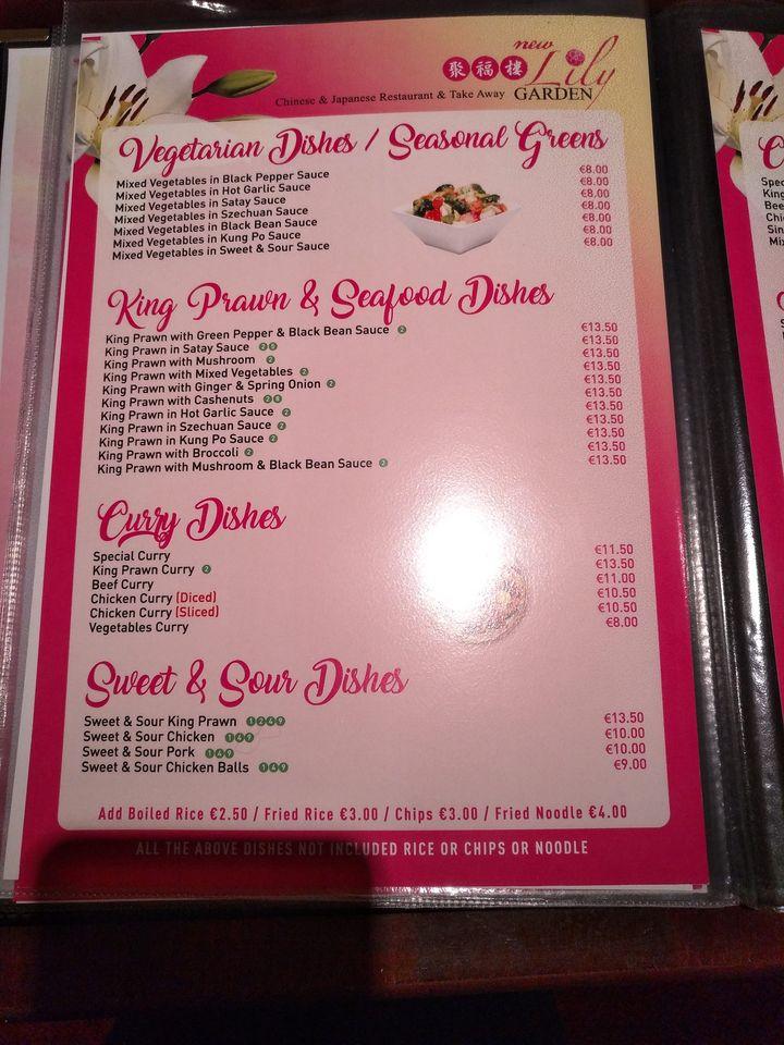 Menu at The Lily Garden Chinese Restaurant, Edenderry