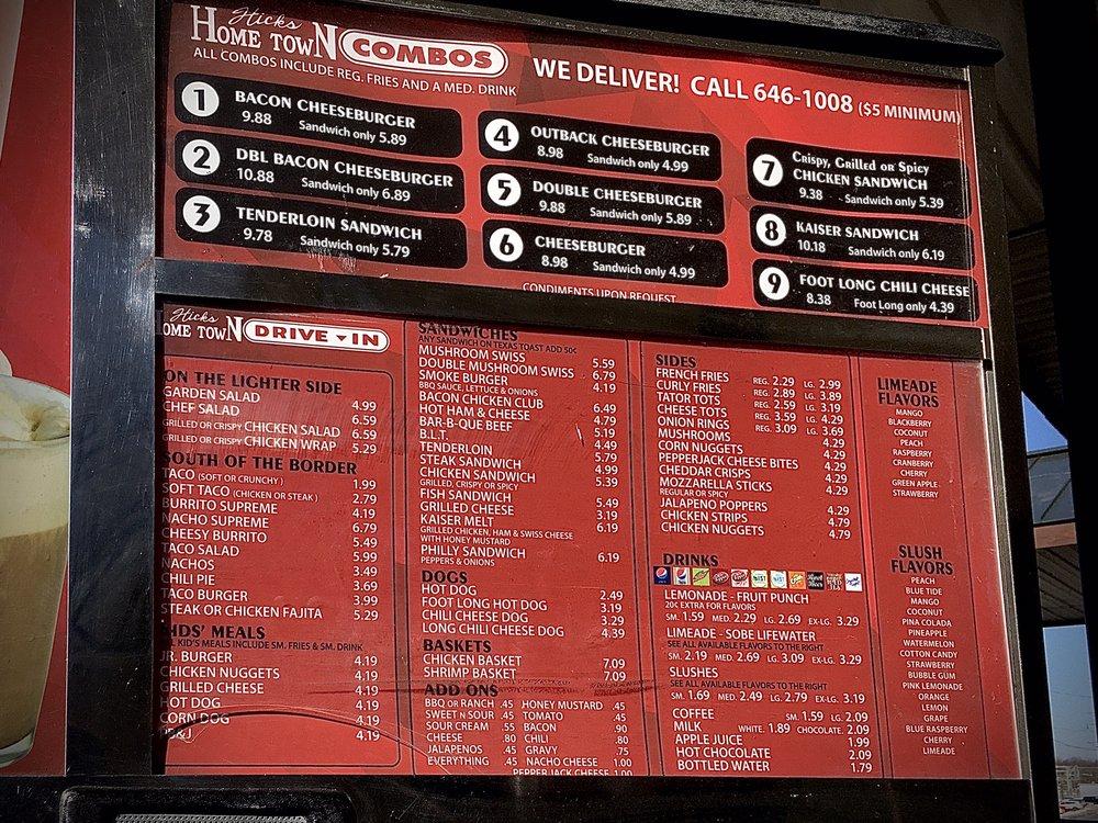 Menu at Hicks Home Town DriveIn restaurant, Chillicothe