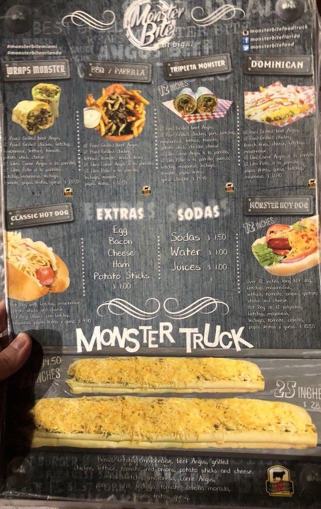 Menu at Monster Bite Food Truck restaurant, Austin