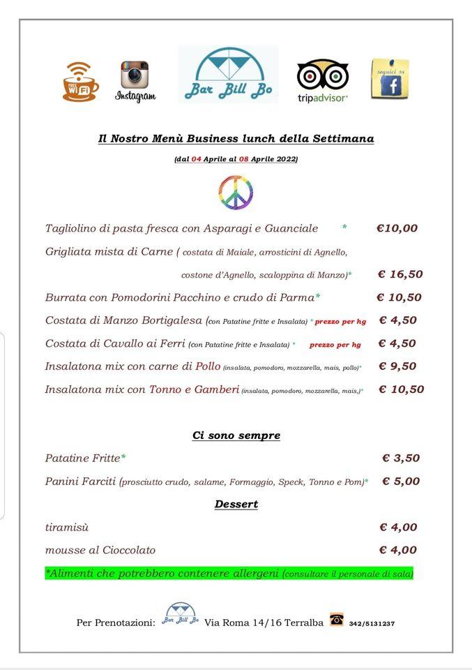 Menu di Bar Bill Bo Terralba 