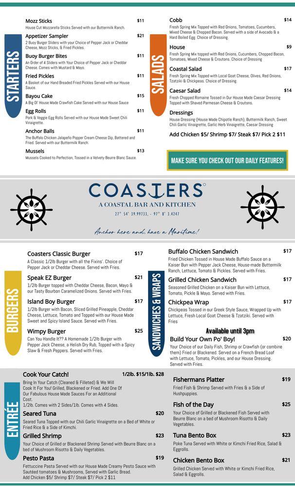 Menu at Coasters pub & bar, Aransas Pass