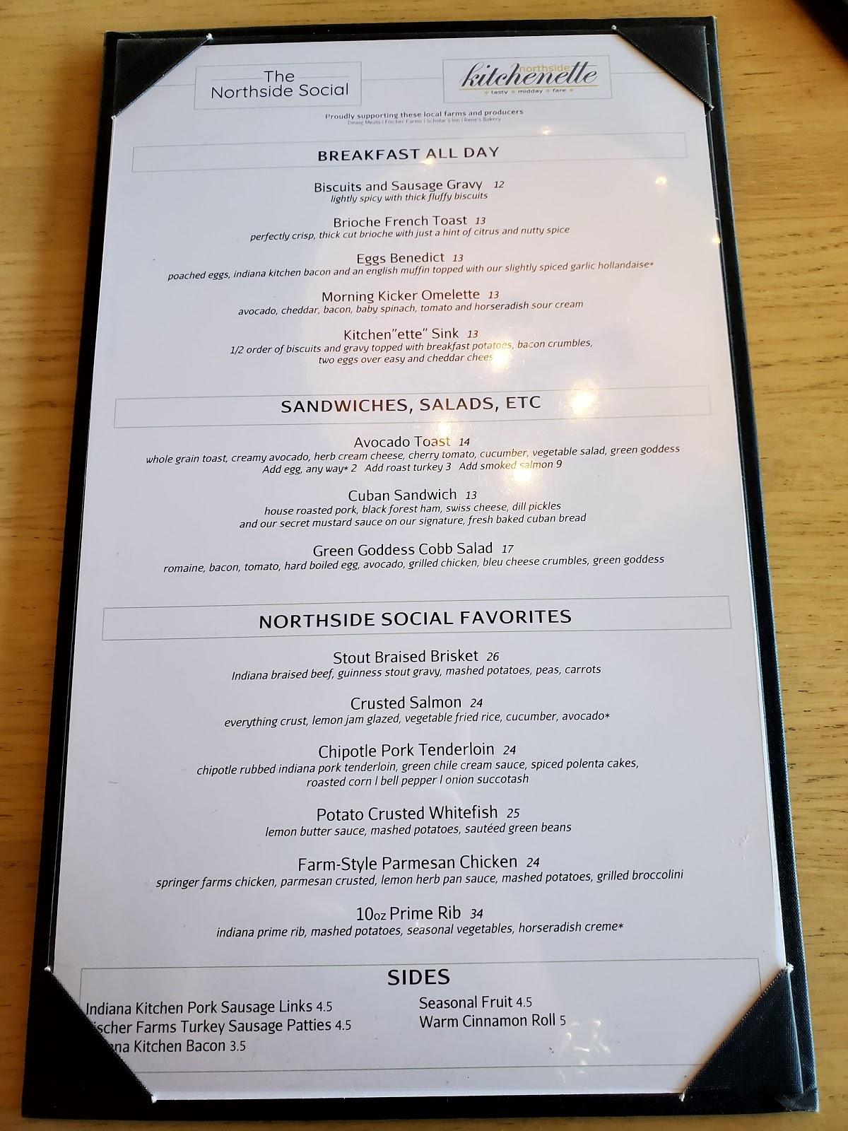 Menu at Northside restaurant, Indianapolis