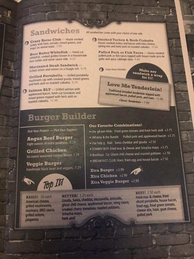Menu at Crazy Horse pub & bar, Bloomington