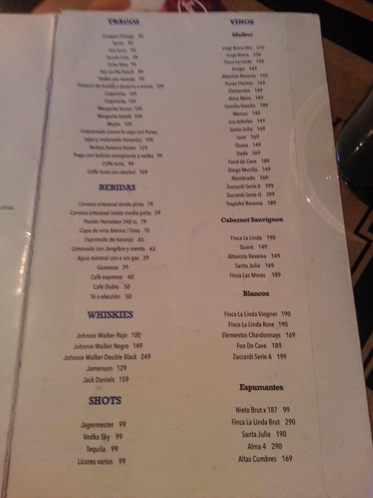 Menu at Jonah's pub & bar, Buenos Aires