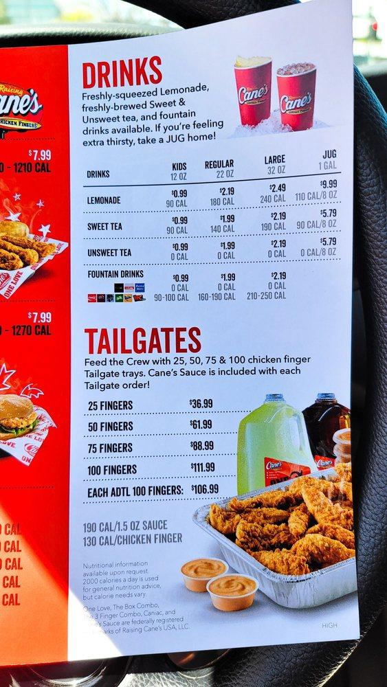 Carta de comida rápida Raising Cane's Chicken Fingers, Torrance