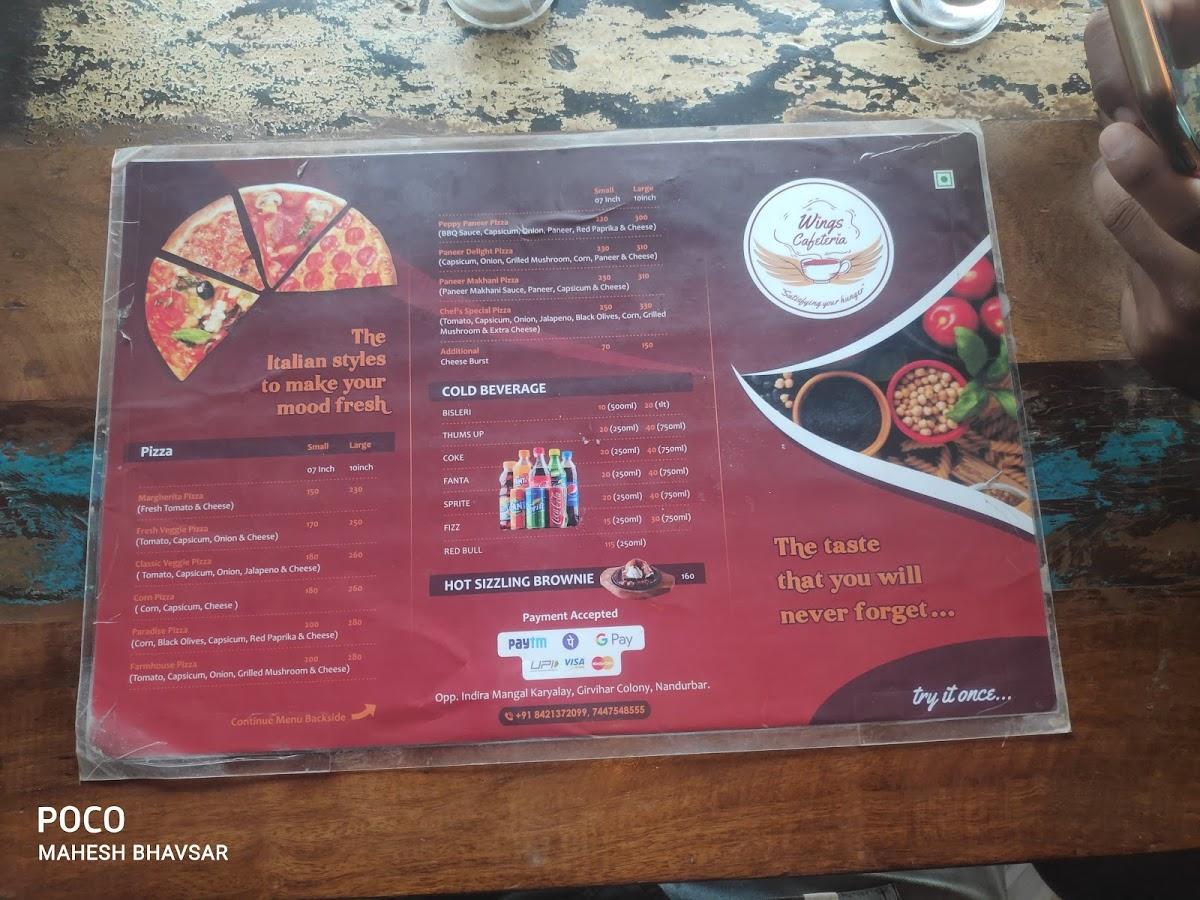 Menu at Wings cafeteria, Nandurbar