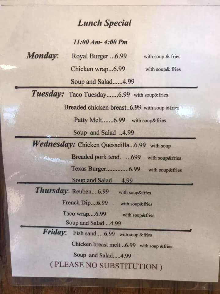 Menu at Royal Oak Family Restaurant, Rensselaer