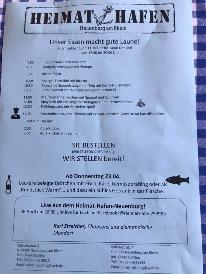 Speisekarte Von Heimat Hafen Restaurant Neuenburg Am Rhein