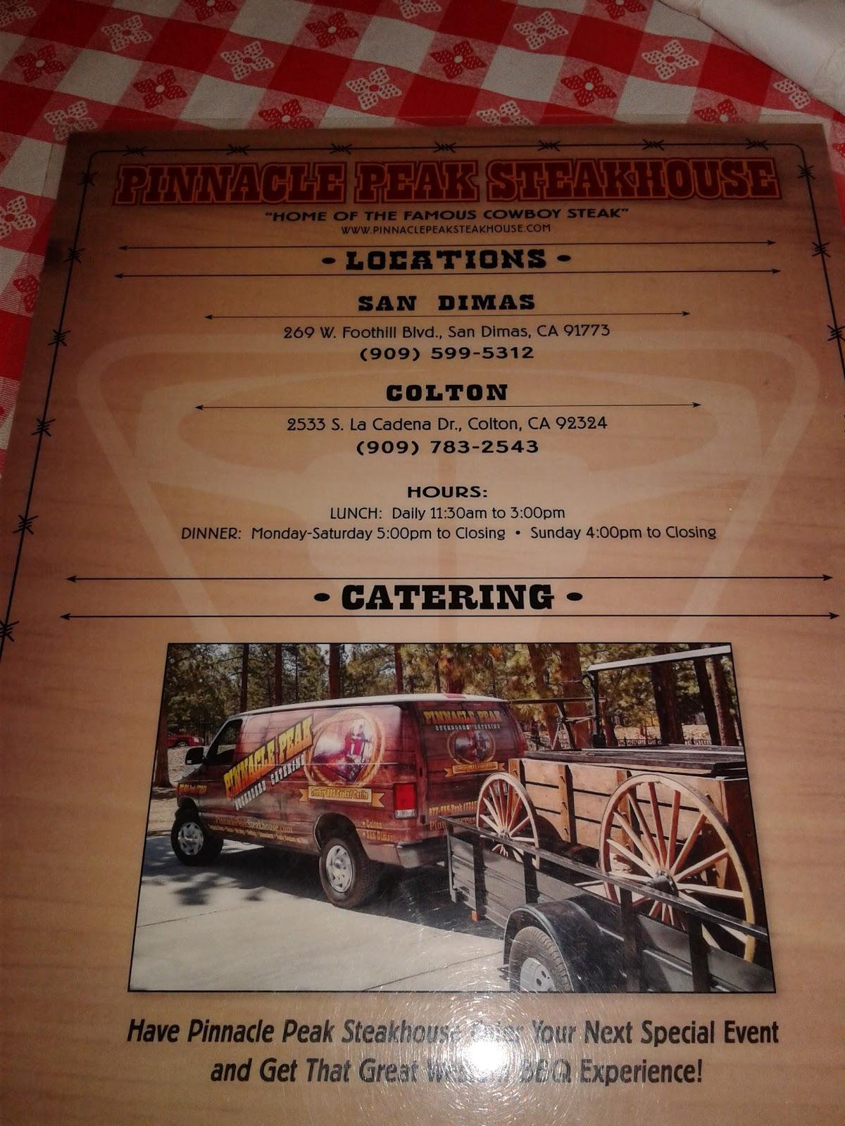Menu at Pinnacle Peak Steakhouse, Colton, S La Cadena Dr
