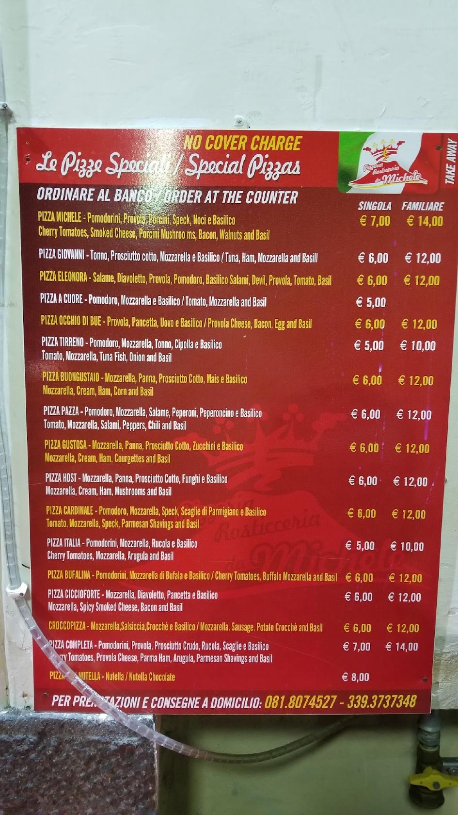 Menu at Pizzeria Rosticceria da Michele Sorrento