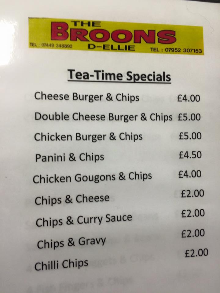 Menu at The Broons D'Ellie cafe, Blantyre