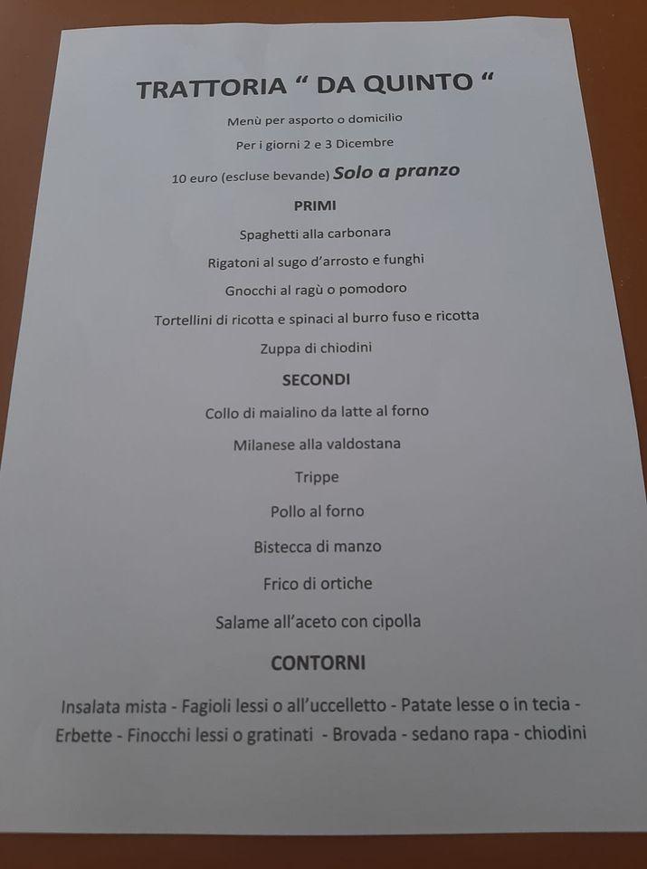 Menu at Bar Trattoria da Quinto, Magnano In Riviera