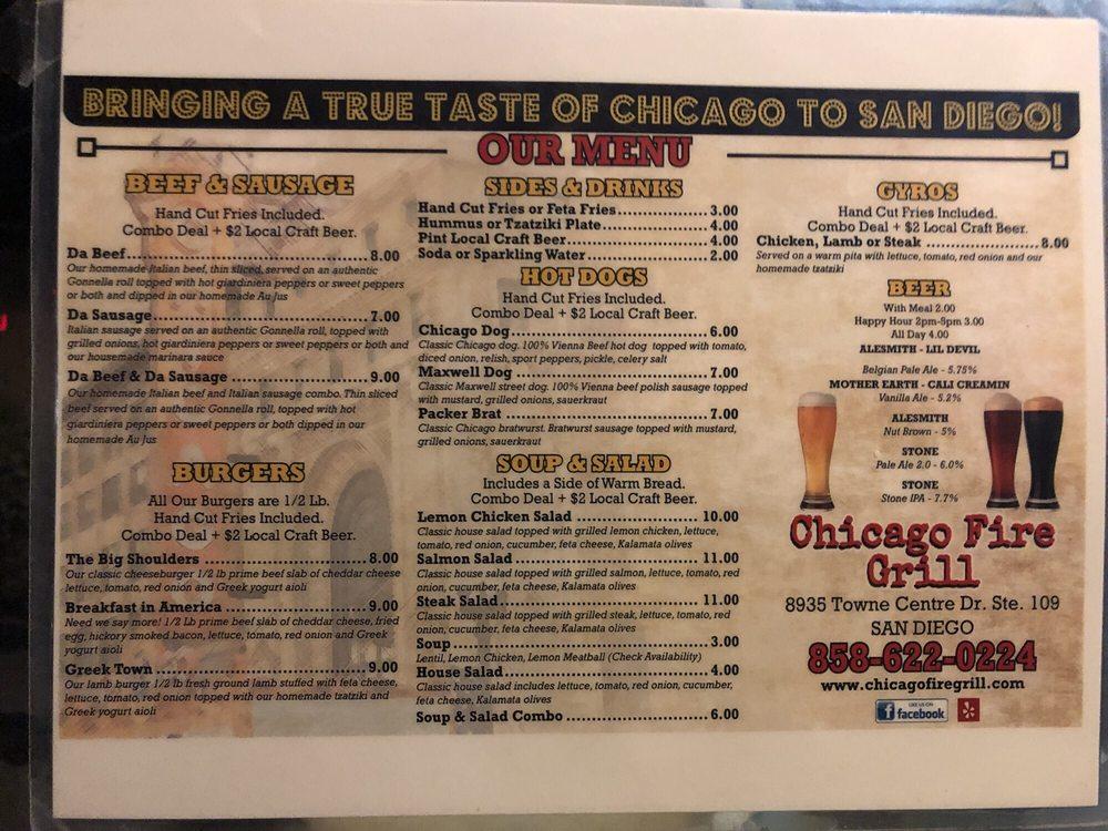 Menu at Chicago Fire Grill restaurant, San Diego, Towne Centre Dr 109