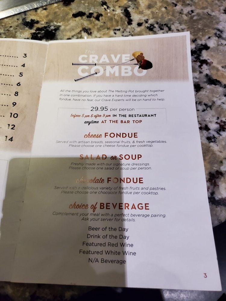 Menu at The Melting Pot Edmonton restaurant, Edmonton, Calgary Trail NW