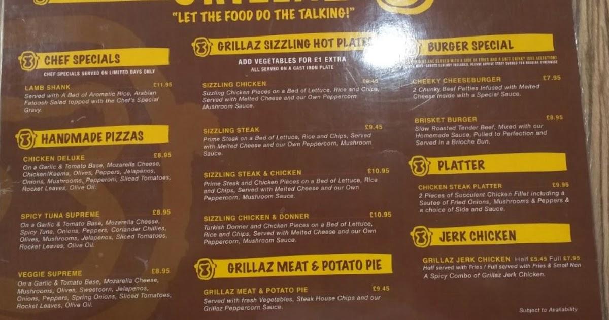 Menu at Grillsters pizzeria, Bolton