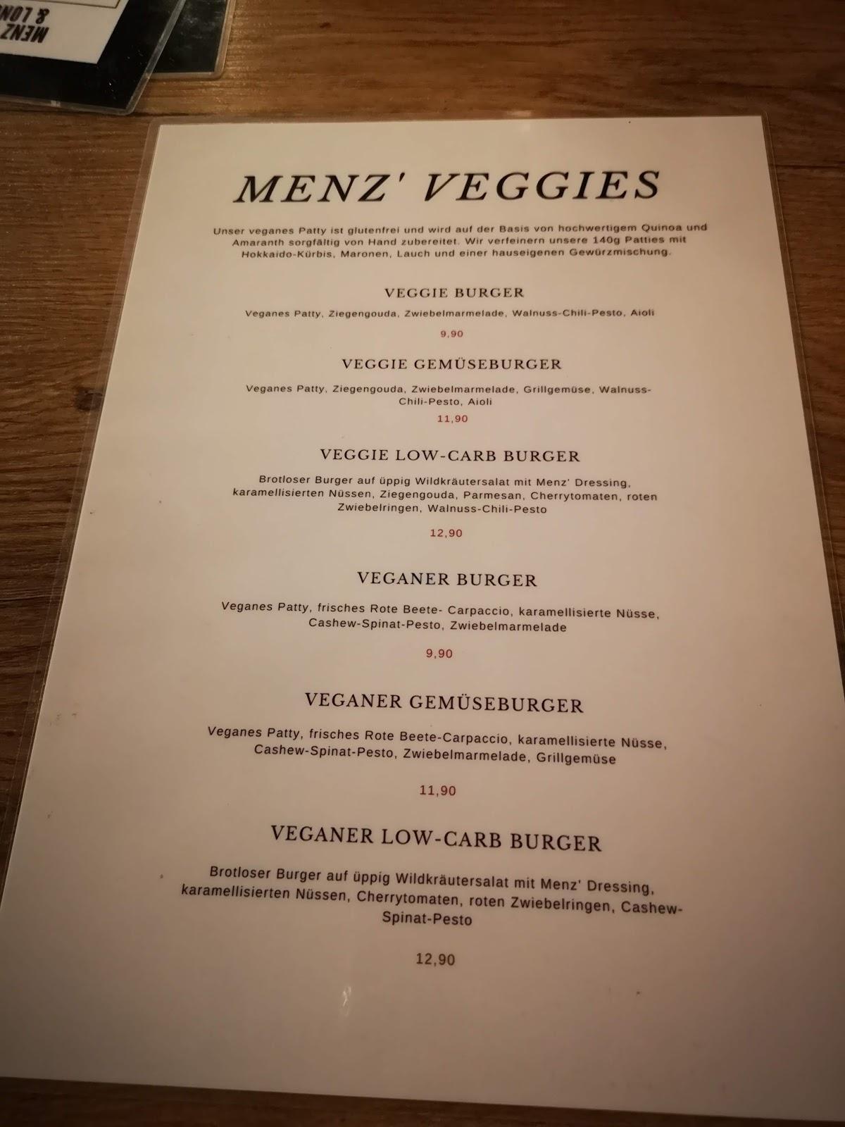 Carta de Menz Burger BBQ & Bar, Colonia