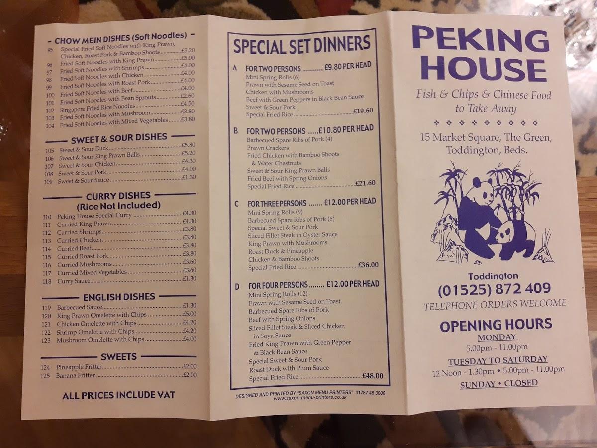 Menu at Peking House fast food, Luton, 15 Market Square