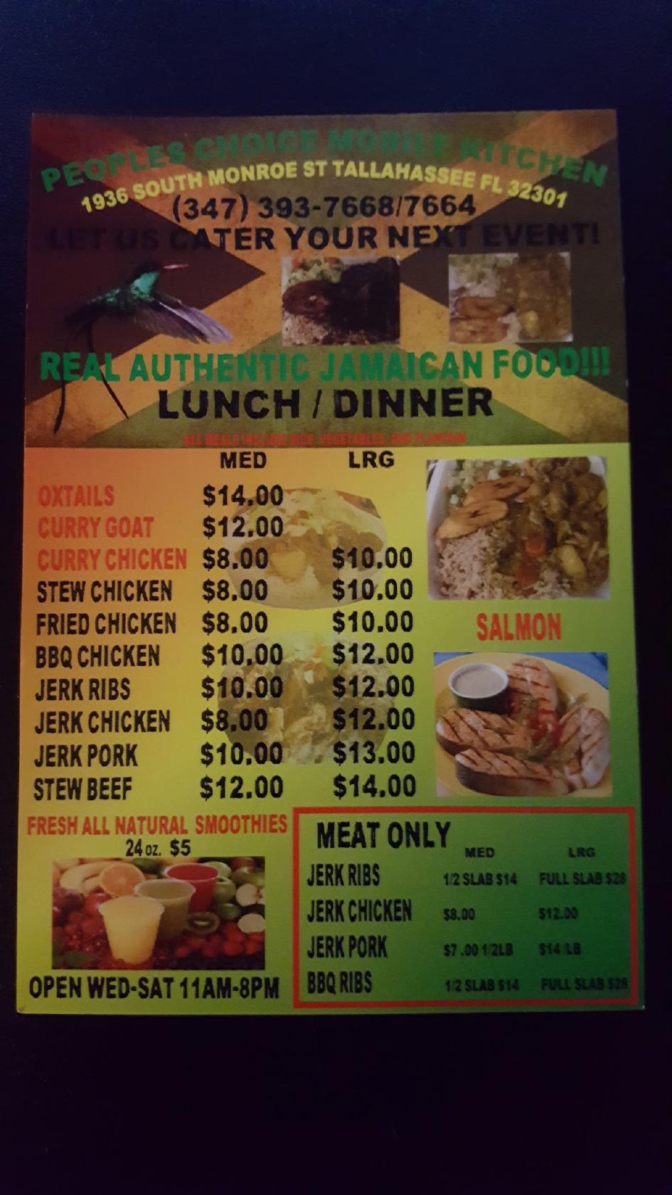 Menu at People's Choice Jamaican Food Mobile Kitchen restaurant