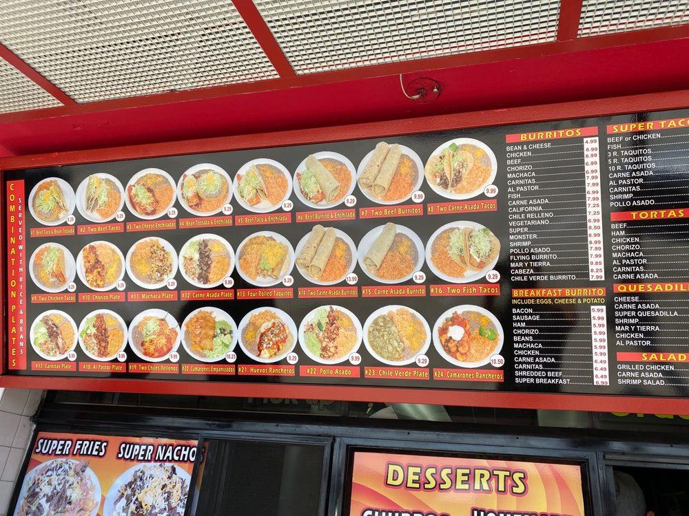 Menu at The Flying Burrito restaurant, El Monte