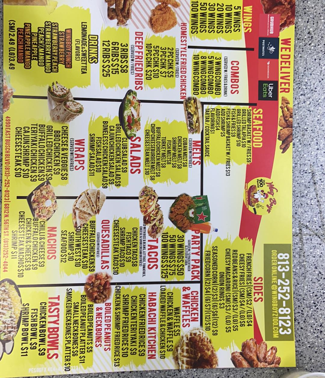 Menu at WING BOYS restaurant, Tampa, Citrus Park Town Center Mall