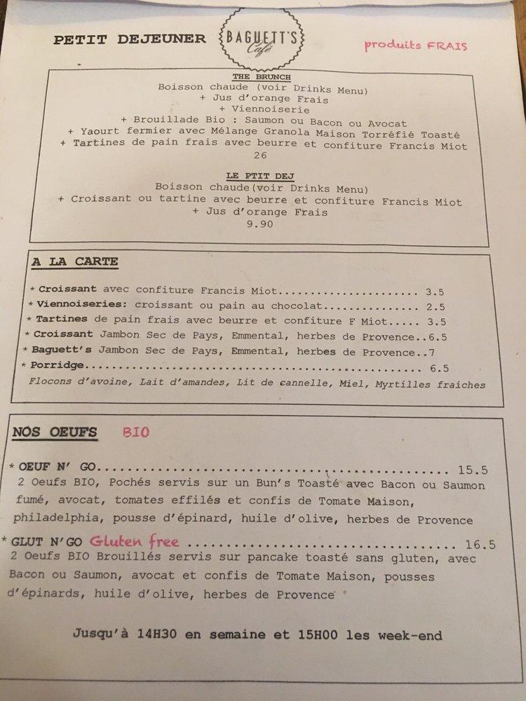 Menu At Baguett's Café, Paris, 33 Rue De Richelieu