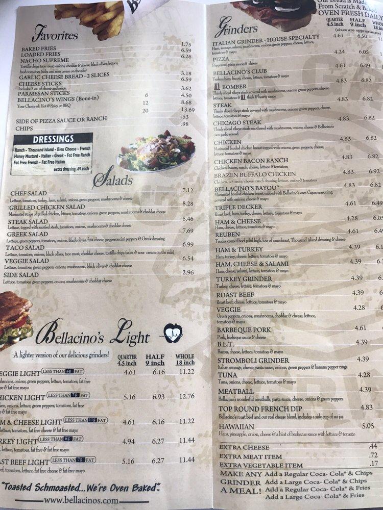 Menu at Bellacino's Pizza &amp; Grinders pizzeria, Claypool Hill ...