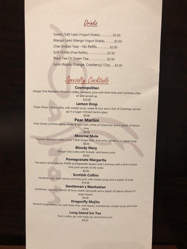 Menu at Saffron Indian Cuisine & Bar, Fairfield